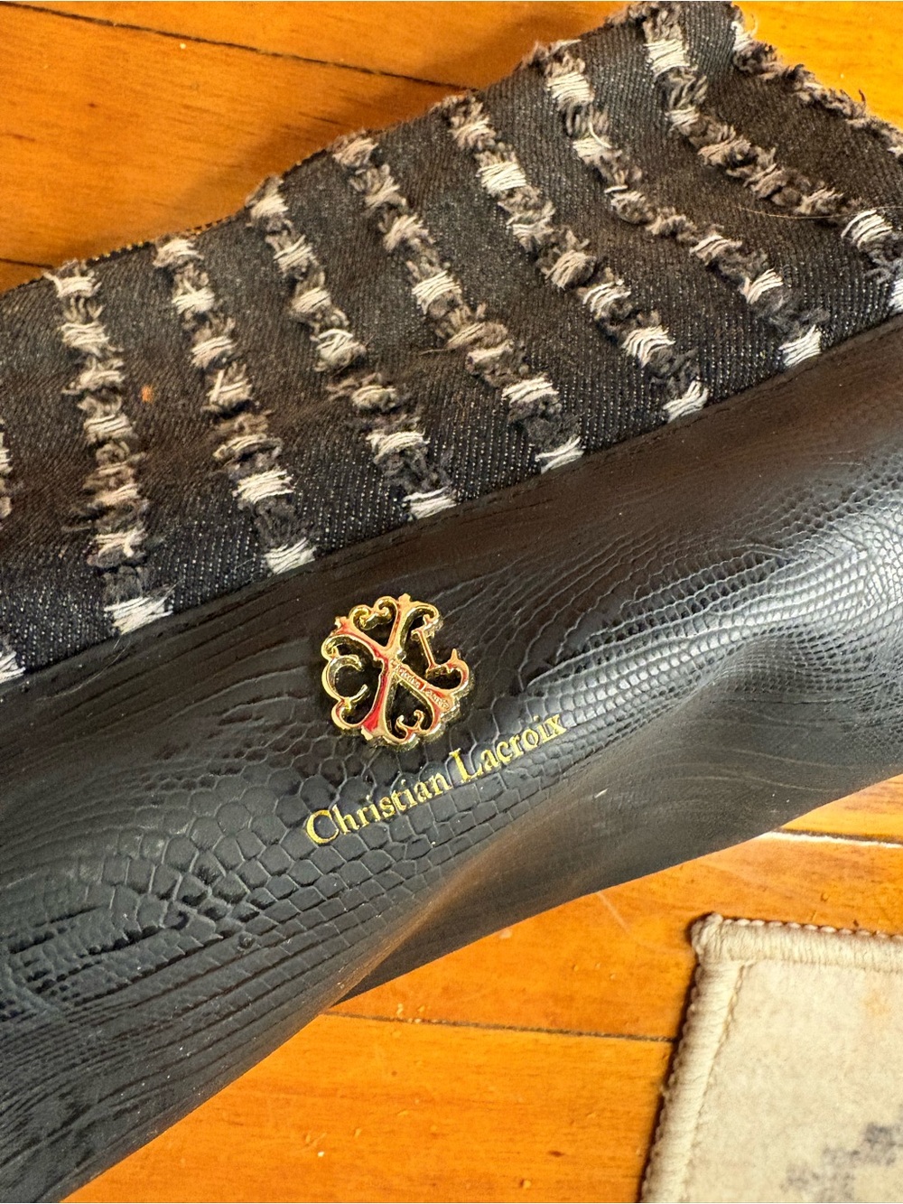 Christian Lacroix Black Textured Cosmetic Case with Gold Logo